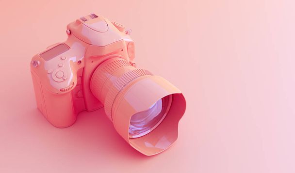 Professional digital camera in one color modern style. 3D illustration - Photo, Image