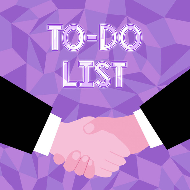 Konzeptionelle Aufgabenliste. Business nähern sich einer Liste von Aufgaben, die nach Priorität zu erledigen und zu organisieren sind Abstract People Accepting Deals, Image Dispending Negotiations Agreement - Foto, Bild