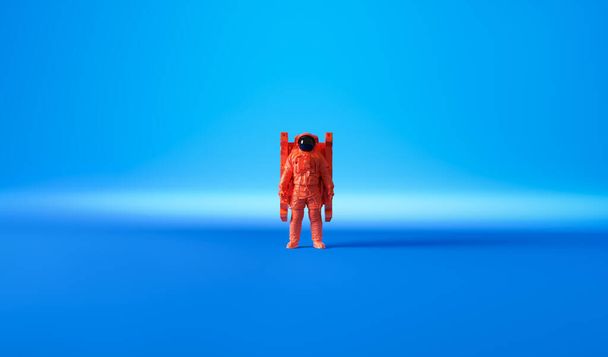 Űrhajós pop art plakát háttér. Narancs és kék élénk színű stílus. 3D renderelés - Fotó, kép