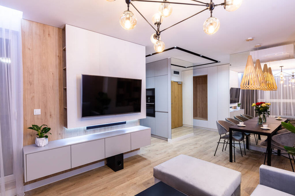Obývací pokoj v malém moderním bytě. Návrh interiéru - Fotografie, Obrázek