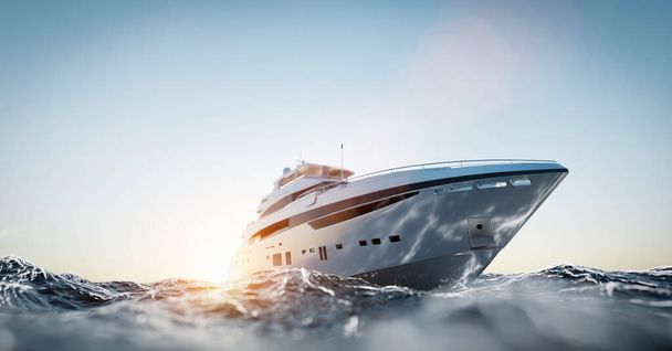 Luxus motoros jacht az óceánon a napsütéses napon - Fotó, kép
