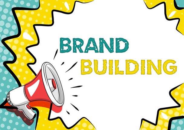 Znak tekstowy pokazujący Brand Building. Koncepcja oznaczająca zwiększenie liczby klientów to wiedza o określonej firmie Kolorowy design Wyświetlanie ważnych wiadomości, streszczenie ogłoszeń Aktualności - Zdjęcie, obraz