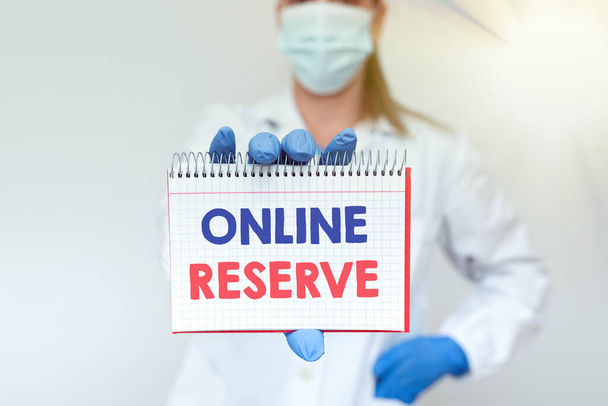 Text caption presenting Online Reserve. Concept meaning enables the customers to book by checking availability Demonstrating Medical Ideas Presenting New Scientific Discovery - Photo, Image