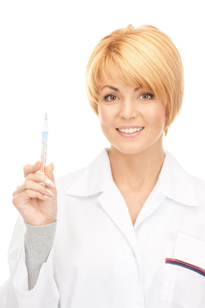 Picture of attractive female doctor with thermometer - Φωτογραφία, εικόνα