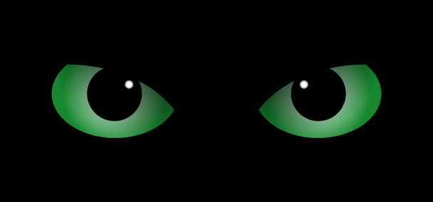 Зеленые кошачьи глаза для Хэллоуинской вечеринки. Кошачьи глаза в темноте. Глаза сверкают в темноте, животная концепция. икона карикатурных глаз. Силуэт Китти - Фото, изображение