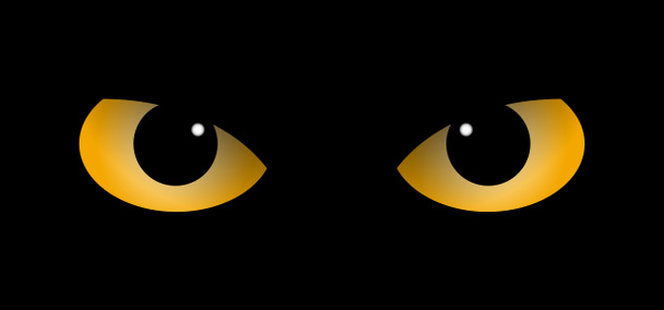 Hibou orange ou yeux de chat pour la fête d'Halloween. Les yeux des chats sont dans l'obscurité. Les FEyes scintillent dans le noir, concept animal. icône des yeux de dessin animé. Silhouette de chaton - Photo, image