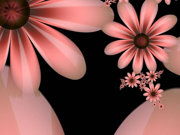 Vörös fraktál kép fantázia virágokkal. Sablon hely beillesztésére a szöveget. Fraktális művészet, mint vörös háttér. - Fotó, kép