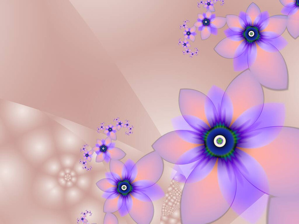 Imagem fractal com flores de fantasia. Modelo com local para inserir seu texto. Arte fractal como fundo vermelho. - Foto, Imagem