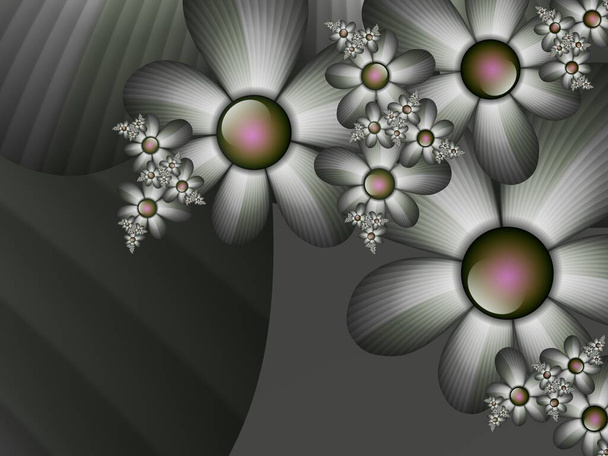 Αρχική φράκταλ εικόνα με πράσινα λουλούδια. Πρότυπο με θέση για την εισαγωγή του κειμένου σας. Fractal τέχνη ως φόντο - Φωτογραφία, εικόνα