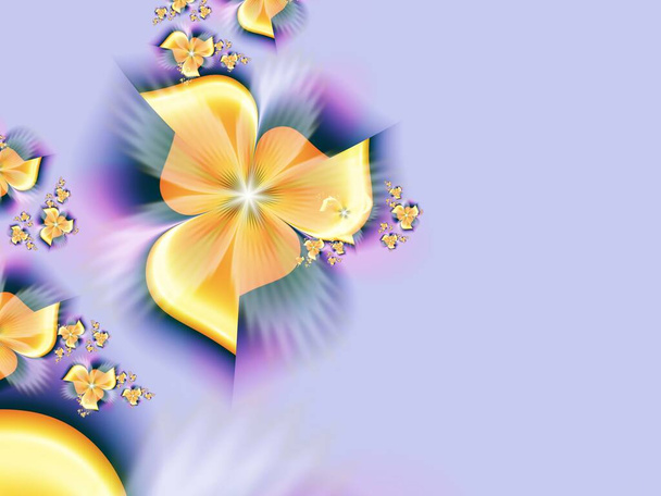 Original fractal image with yellow  flowers. Template with place for inserting your text. Fractal art as background - Photo, Image