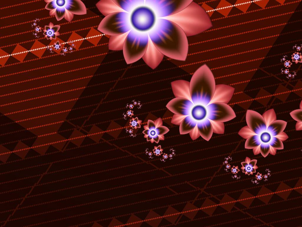 Fractal image with flowers on dark background.Template with place for inserting your text.Multicolor flowers. Fractal art as background. - Photo, Image