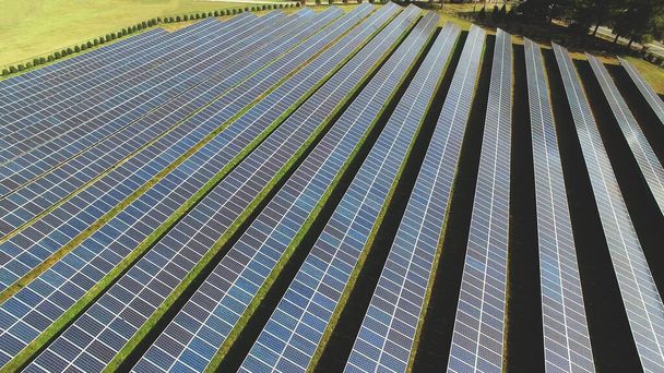Drone high angle view of solar energy photovoltaic PV panels background. - Photo, Image