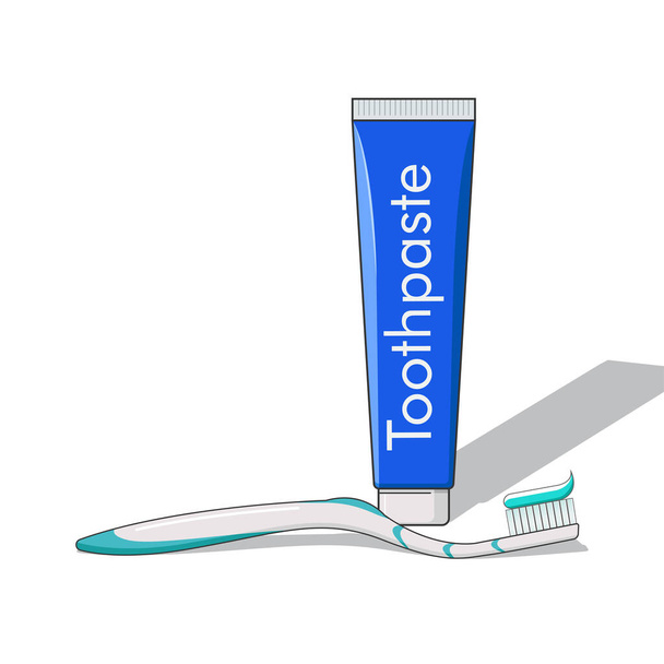 Tandenborstel en tandpasta cartoon vector grafisch - Vector, afbeelding