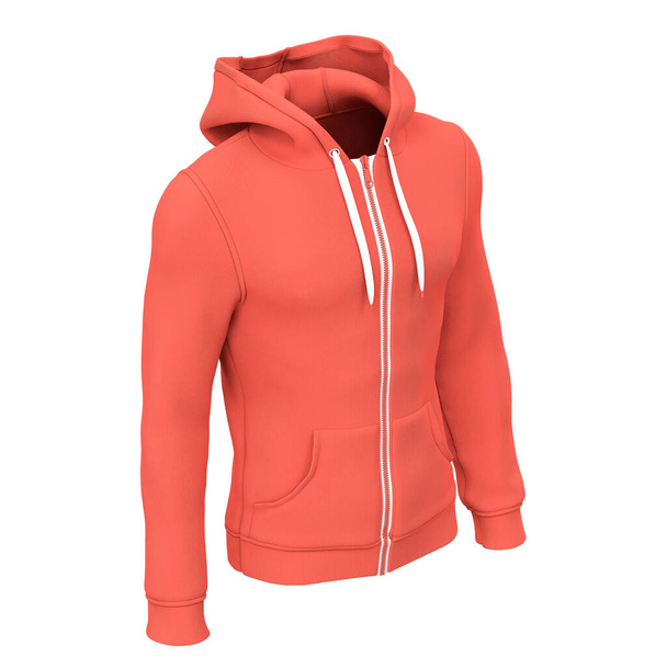 With this Side View Amazing Men's Zip Up Hoodie Mockup In Persimmon Orange Color, your design will look more real - Photo, Image