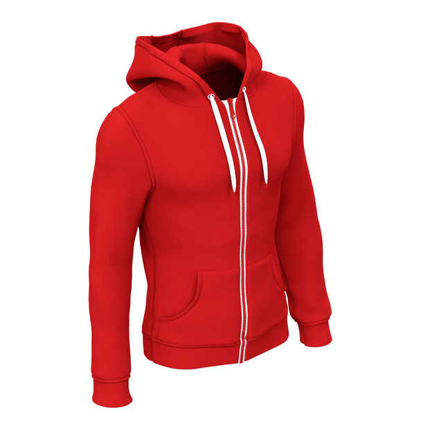 With this Side View Amazing Men's Zip Up Hoodie Mockup In Racing Red Color, your design will look more real - Photo, Image
