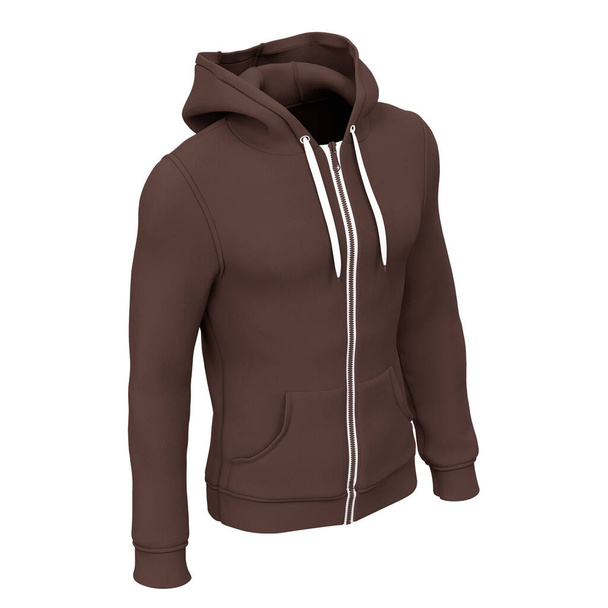 With this Side View Amazing Men 's Zip Up Hoodie Mocup In Tiramisu Brown Color, your design will look more real - Фото, изображение