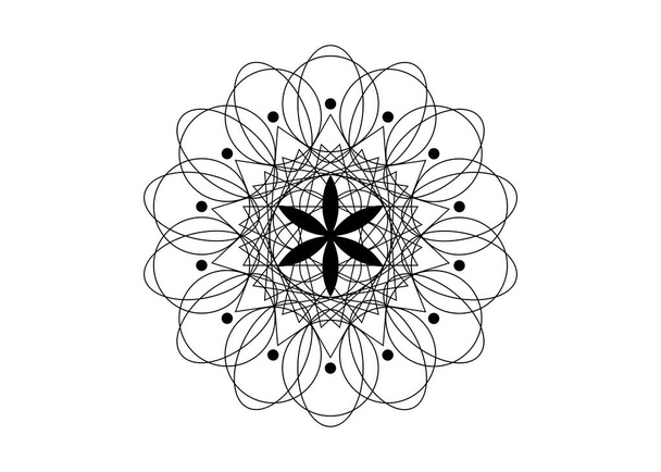 Semente de símbolo de vida Geometria Sagrada. Ícone do logotipo Mandala mística geométrica da alquimia esotérica Flor da Vida. Amuleto meditativo divino da tatuagem preta do vetor isolado no fundo branco - Vetor, Imagem