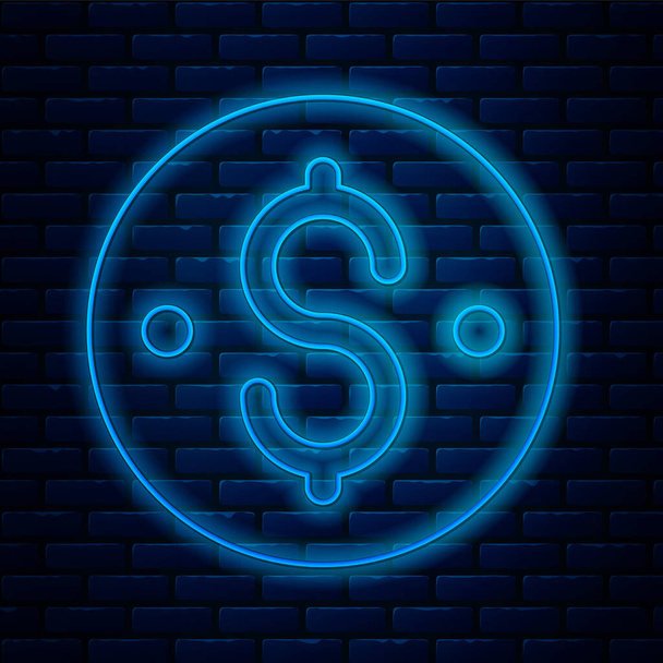 Ragyogó neon vonal Dollár szimbólum ikon elszigetelt téglafal háttér. Készpénz, pénz, vagyon, fizetési szimbólum. Kaszinó. Vektor - Vektor, kép