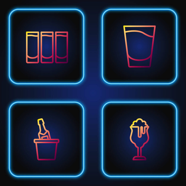 Set line Glass of beer, Champagne in an ice bucket, Shot glass and . Gradient color icons. Vector - Vector, Image