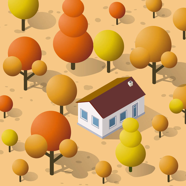 Isometrinen syksyn kaupunki taloja ja katuja puita - Vektori, kuva