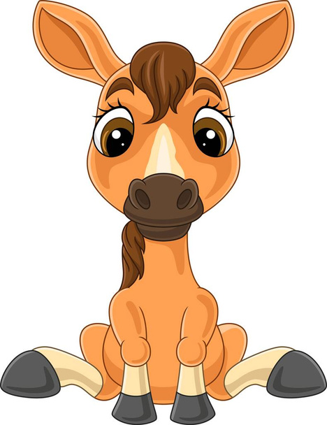 Ilustración vectorial de dibujos animados lindo bebé caballo sentado - Vector, imagen