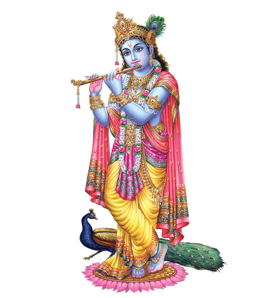 Indiase god Heer Krishna met zijn fluit het maken van magische deuntjes - Foto, afbeelding