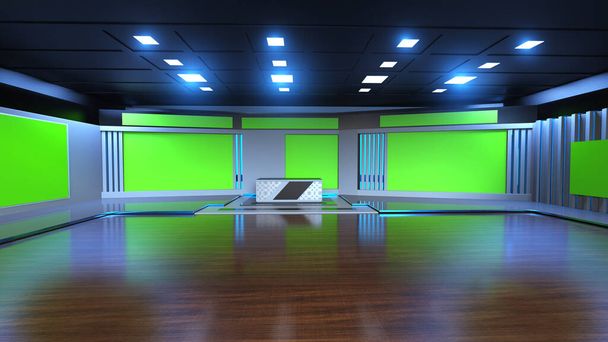 テレビ番組の背景.TV on Wall.3D仮想ニューススタジオの背景、 3Dイラスト - 写真・画像