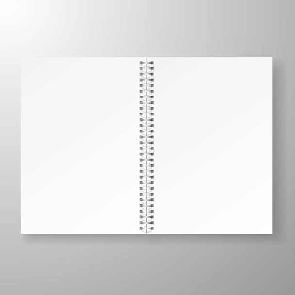 Notebook mockup üres borítással vagy nyitott lappal a márkajelzéshez, elszigetelt üres lappal - Vektor, kép