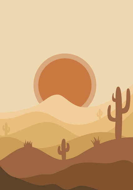 ilustración abstracta minimalista moderna. Fondo natural abstracto del paisaje. sol, cielo, desierto y cactus - Vector, Imagen
