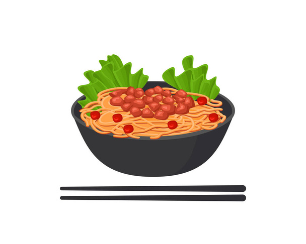チキンヌードルスープフードベクトルデザイン。おいしい料理｜アジア料理 - ベクター画像