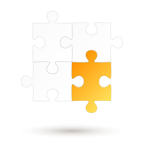 puzzel - vier onderdelen - gele optie - Vector, afbeelding