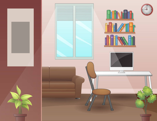 Una habitación con un escritorio y una ilustración de computadora - Vector, Imagen