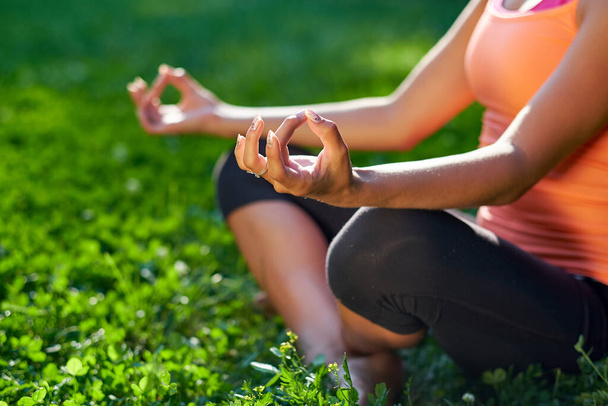 Yoga. Young woman practicing yoga or dancing or stretching in nature at park. Health lifestyle concept. - Foto, Imagem