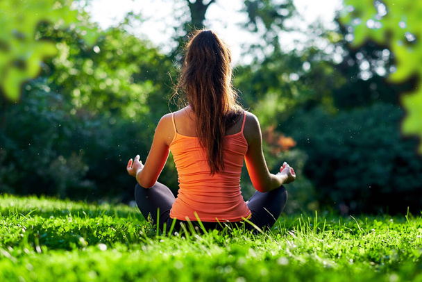 Yoga. Young woman practicing yoga or dancing or stretching in nature at park. Health lifestyle concept. - Foto, imagen