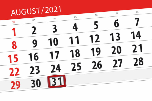 Kalenderblatt für den Monat August 2021, Stichtag 31. August, Dienstag. - Foto, Bild