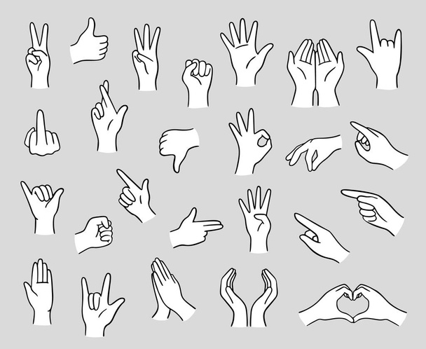 Vector set of doodle hands. Hand-drawn, doodle elements isolated on grey background. - Vector, Image