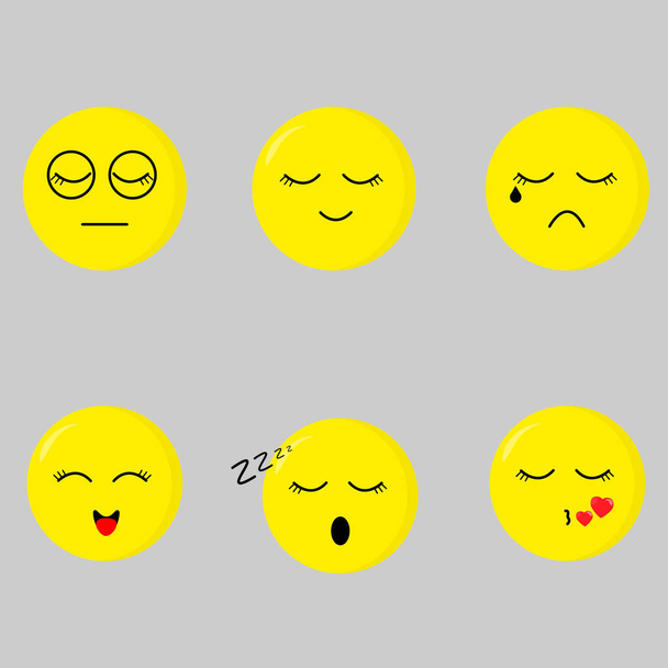 A set of vector pictures with different emotions. Cute emoticons on gray background - Photo, Image