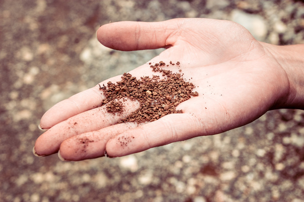 Dry ground on a woman hand - Foto, Bild