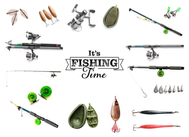 Набір риболовецького обладнання на білому тлі
 - Фото, зображення
