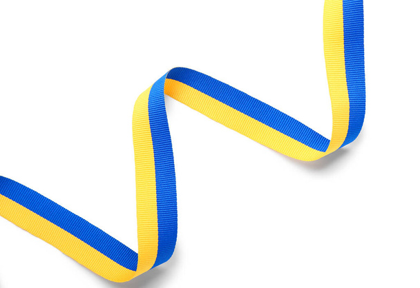 Ribbon in colors of Ukrainian flag on white background - Photo, Image