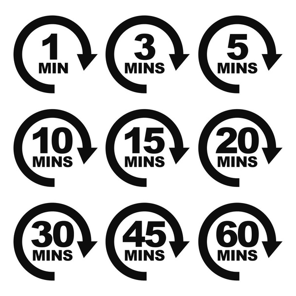 Conjunto de iconos de tiempo de espera de servicio de 1 minuto a 60 minutos - Pictogramas de flecha de ilustración vectorial - Vector, imagen