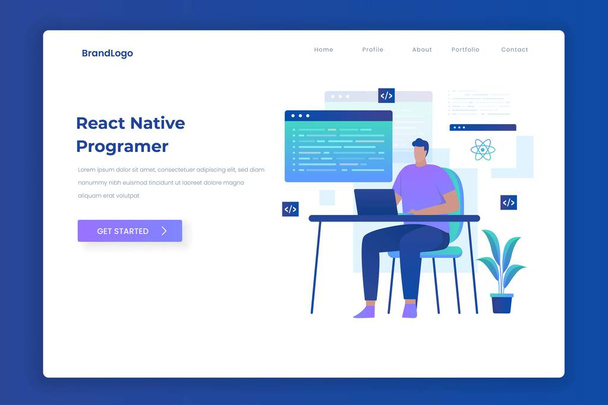 React native programmer illustration landing page concept. Illustration for websites, landing pages, mobile applications, posters and banners. - Vector, Image