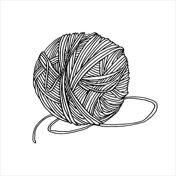 desenho vetorial no estilo de doodle. uma bola de fio para tricotar. uma bola de fio de lã é um símbolo de bordado, passatempo, tricô e crochê. o logótipo - Vetor, Imagem