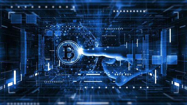 Ψηφιακή κρυπτογράφηση Bitcoin, Ψηφιακή ανταλλαγή χρημάτων, συνδέσεις τεχνολογίας Blockchain. - Φωτογραφία, εικόνα