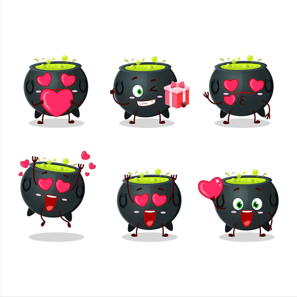 Witch cauldron cartoon character with love cute emoticon. Vector illustration - ベクター画像
