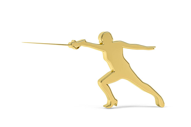 Значок "Золотой трехмерный забор" на белом фоне - 3D рендеринг - Фото, изображение