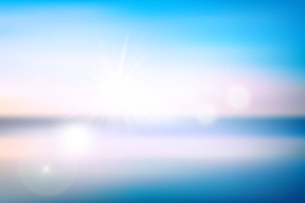 Fondo abstracto de vector de color azul y blanco suave para diseño web, póster, banner. Horizonte con océano, cielo, sol y destellos. Papel pintado moderno con gradiente. Plantilla para cartel de venta de verano EPS10 - Vector, Imagen