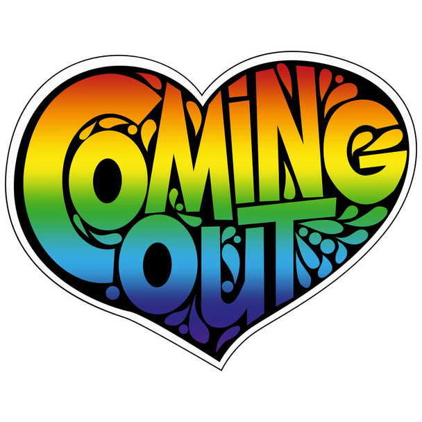 Coming-out-Schriftzug, Regenbogenherz, LGBT, Stolz  - Vektor, Bild