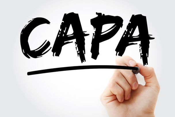 CAPA - Akronym für korrektive und präventive Maßnahmen mit Markierung, Hintergrund für das Geschäftskonzept - Foto, Bild