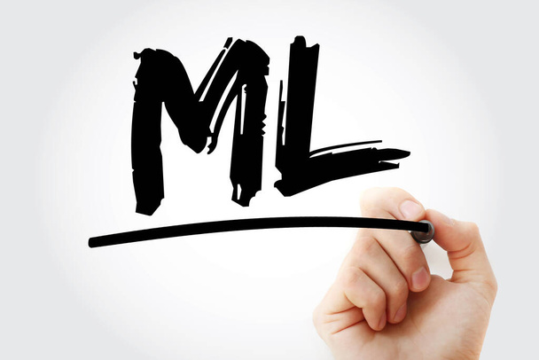 ML -マーカー付き機械学習の頭字語、教育概念の背景 - 写真・画像